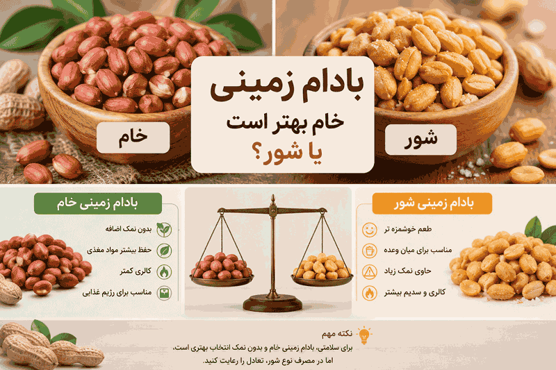 مقایسه بادام زمینی خام و شور