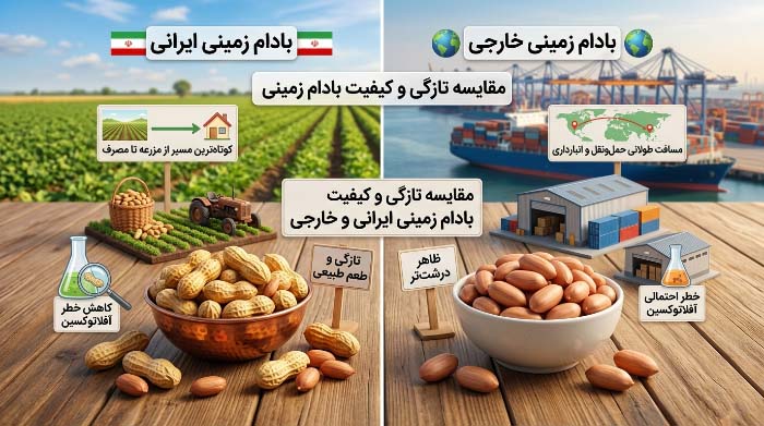 مقایسه بادام زمینی ایرانی و خارجی از نظر تازگی